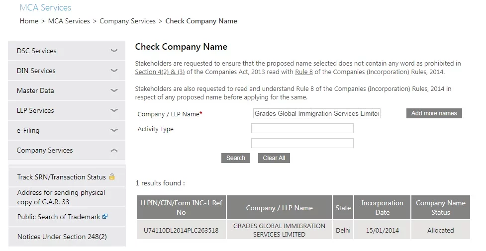 MCA-Grades Global Immigration Services Limited