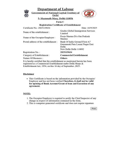 Grades Global labour certificate
