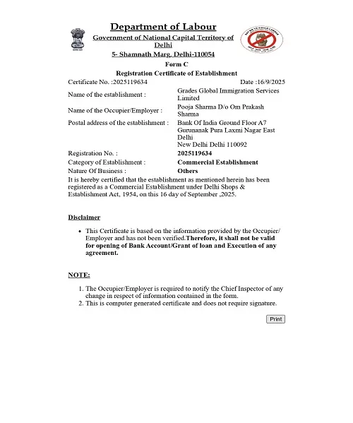 Grades Global labour certificate